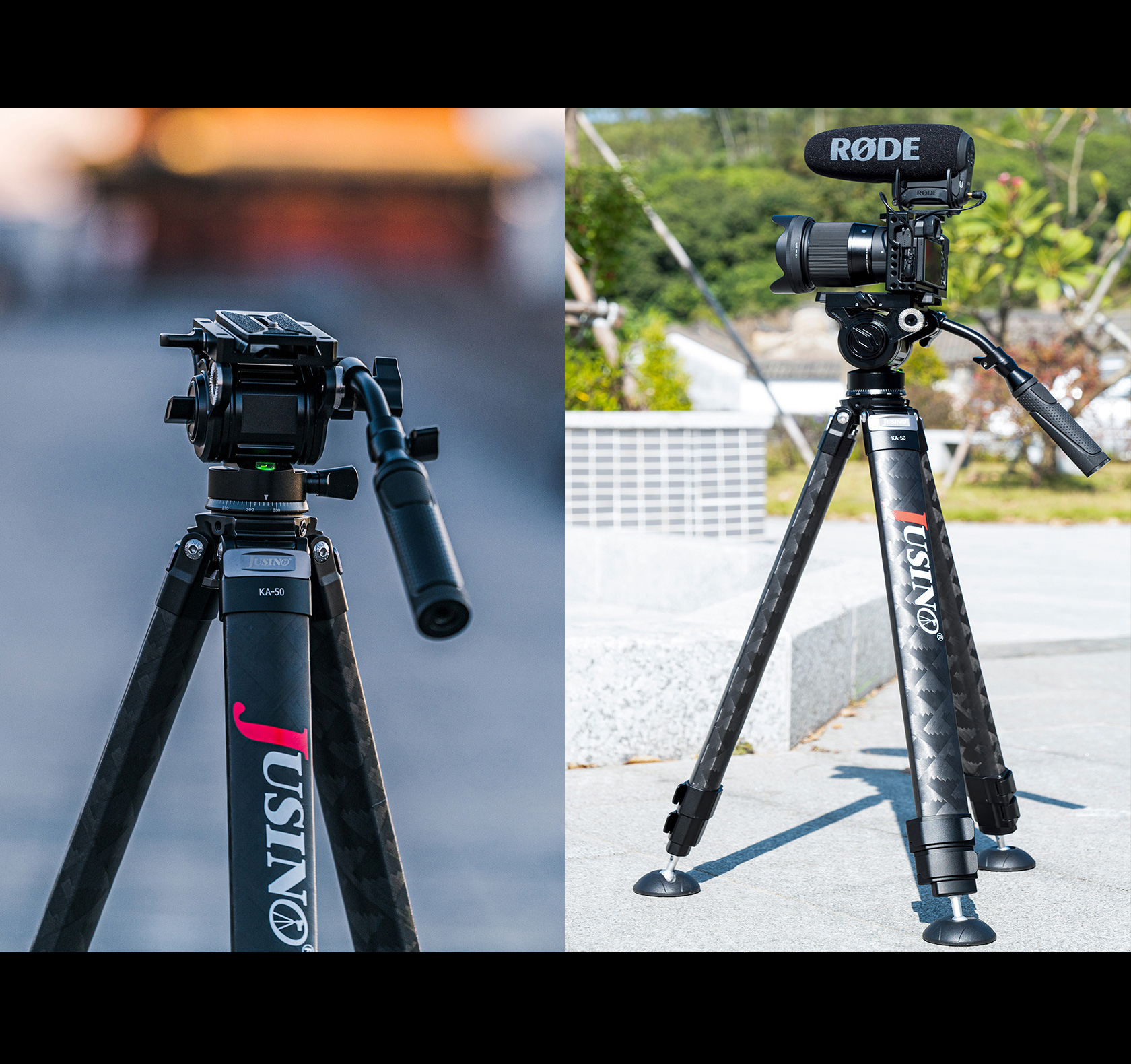 JUSINO Karbon Profi-Videostativ Tripod bis 130cm 18kg belastbar Transporttasche KA-50 JUSINO Karbon Profi-Videostativ Tripod bis 130cm 18kg belastbar Transporttasche KA-50
