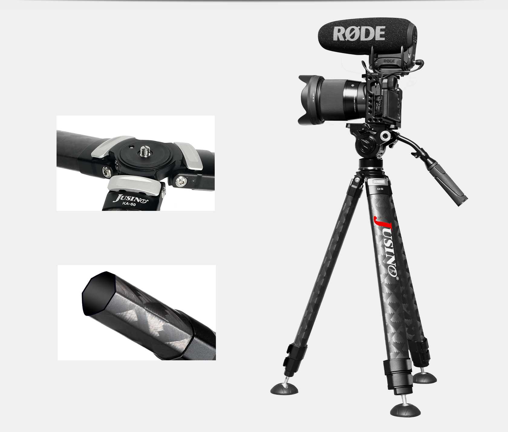 JUSINO Karbon Profi-Videostativ Tripod bis 130cm 18kg belastbar Transporttasche KA-50 JUSINO Karbon Profi-Videostativ Tripod bis 130cm 18kg belastbar Transporttasche KA-50