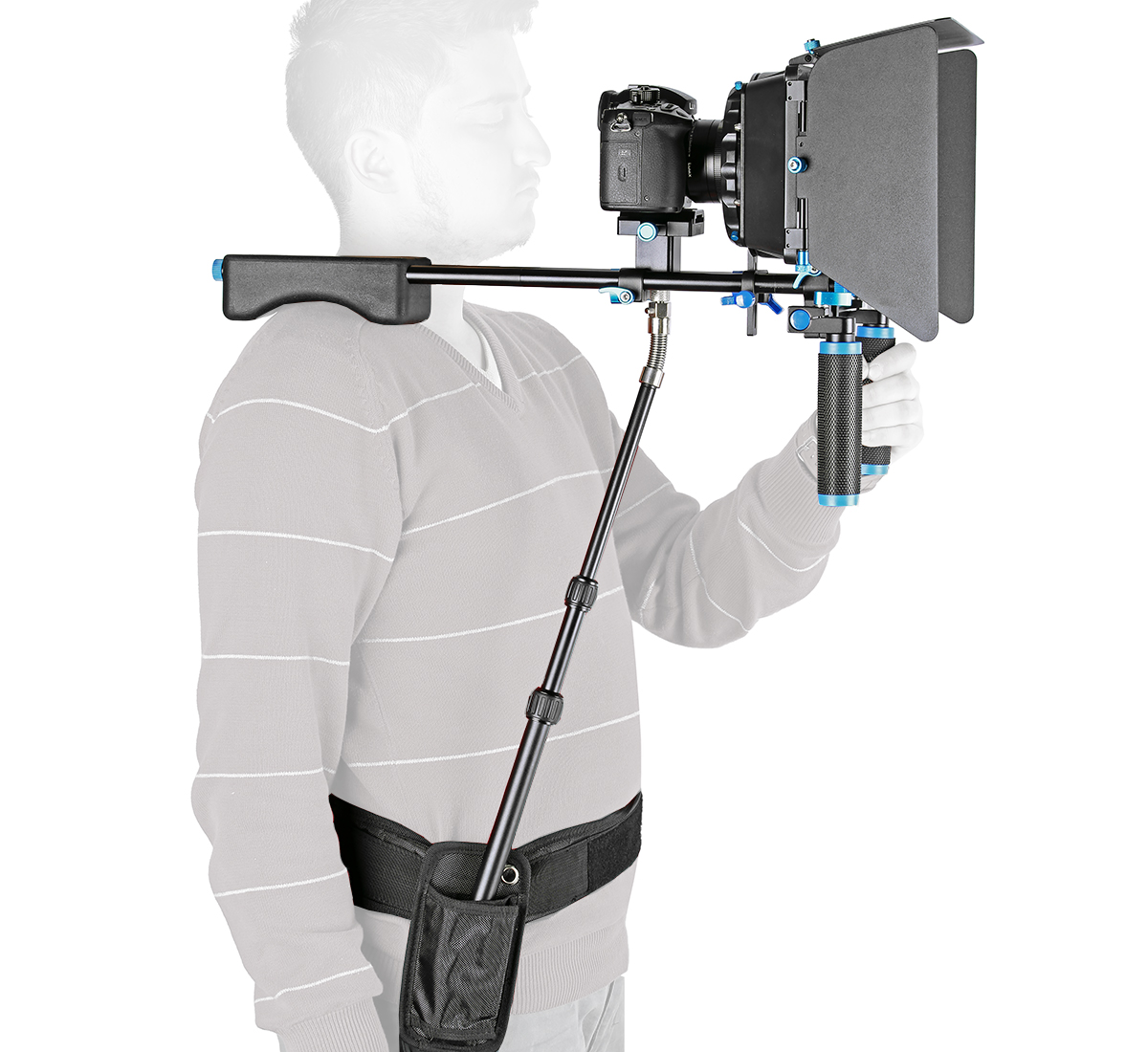 ayex D2-B Schulterstativ DSLR Rig mit verstellbarer Basisplatte, M4 Matte Box und Support Arm ayex D2-B Schulterstativ DSLR Rig mit verstellbarer Basisplatte, M4 Matte Box und Support Arm
