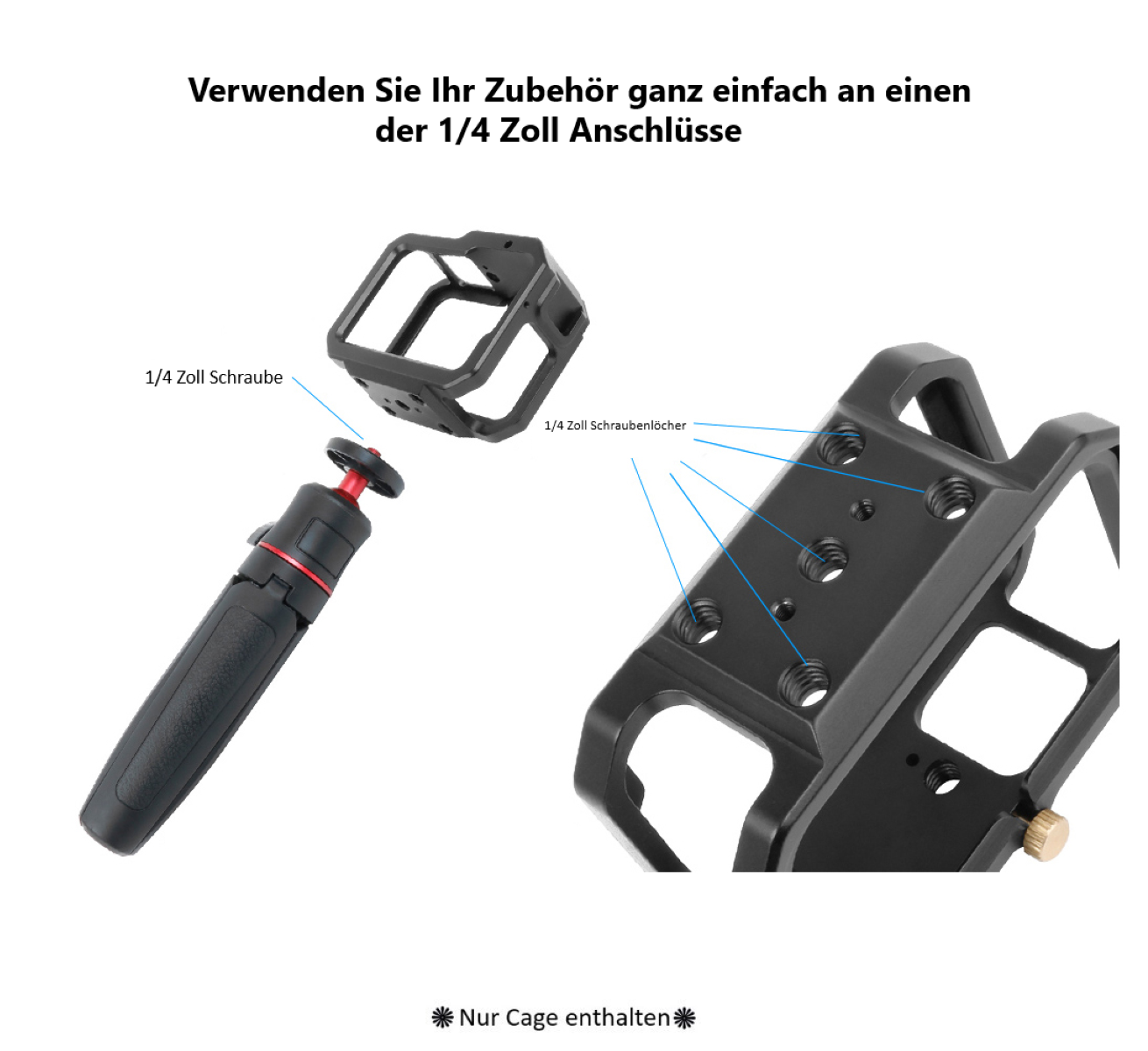 Schutzgehäuse Schutzrahmen Cage Passend für GoPro Hero 9 10 & 11 2 Hot-Shoe-Anschlüsse Schieberahmen Aluminium Schutzgehäuse Schutzrahmen Cage Passend für GoPro Hero 9 10 & 11 2 Hot-Shoe-Anschlüsse Schieberahmen Aluminium