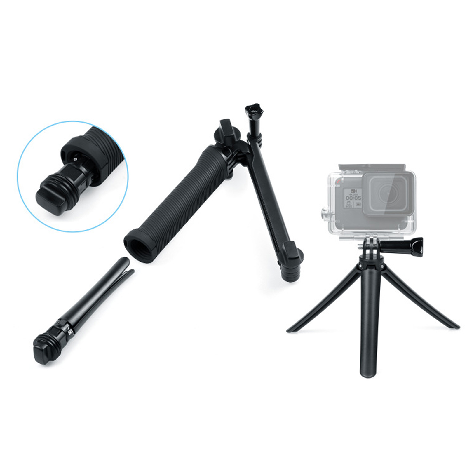 Selfie Stick Monopod mit Stativständer für GoPro & DJI Actionkameras dynamische Aufnahmen Selfie Stick Monopod mit Stativständer für GoPro & DJI Actionkameras dynamische Aufnahmen