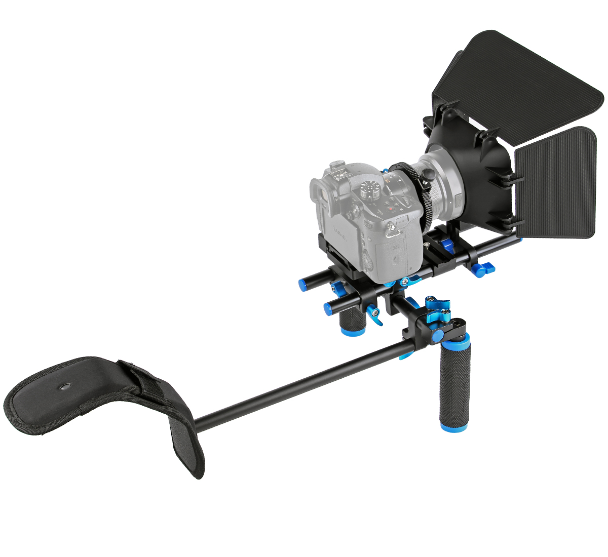 ayex DSLR Rig - Komplett Set - Schulterstativ - Follow Focus - Matte Box ayex DSLR Rig - Komplett Set - Schulterstativ - Follow Focus - Matte Box