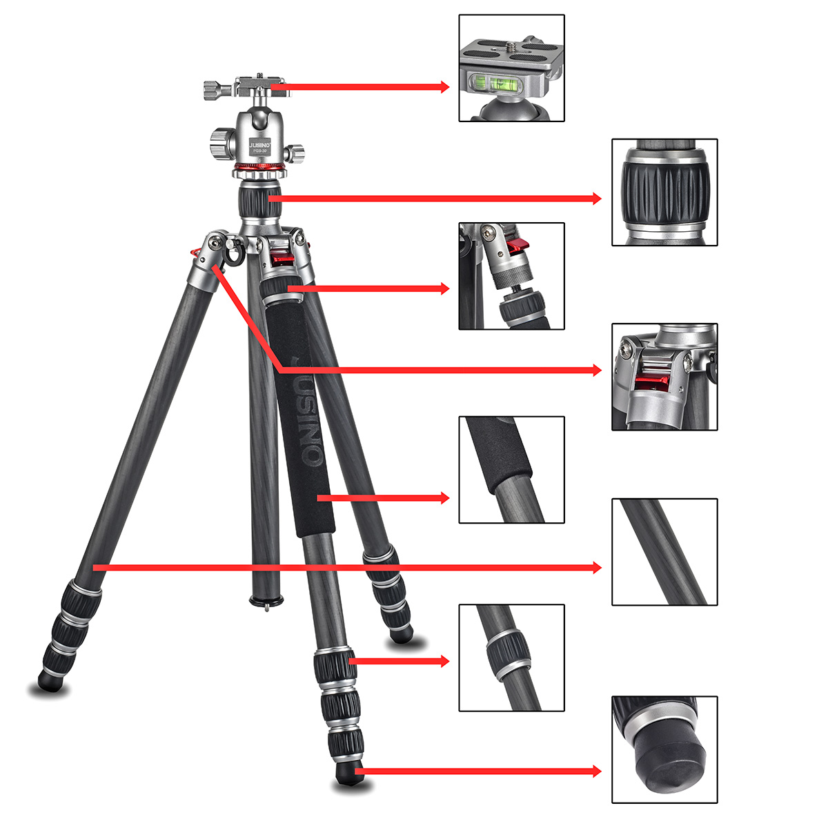 JUSINO Leichtes Karbon Tripod Monopod mit Kugelkopf bis 160cm 12kg FGS-30 TK-254C JUSINO Leichtes Karbon Tripod Monopod mit Kugelkopf bis 160cm 12kg FGS-30 TK-254C