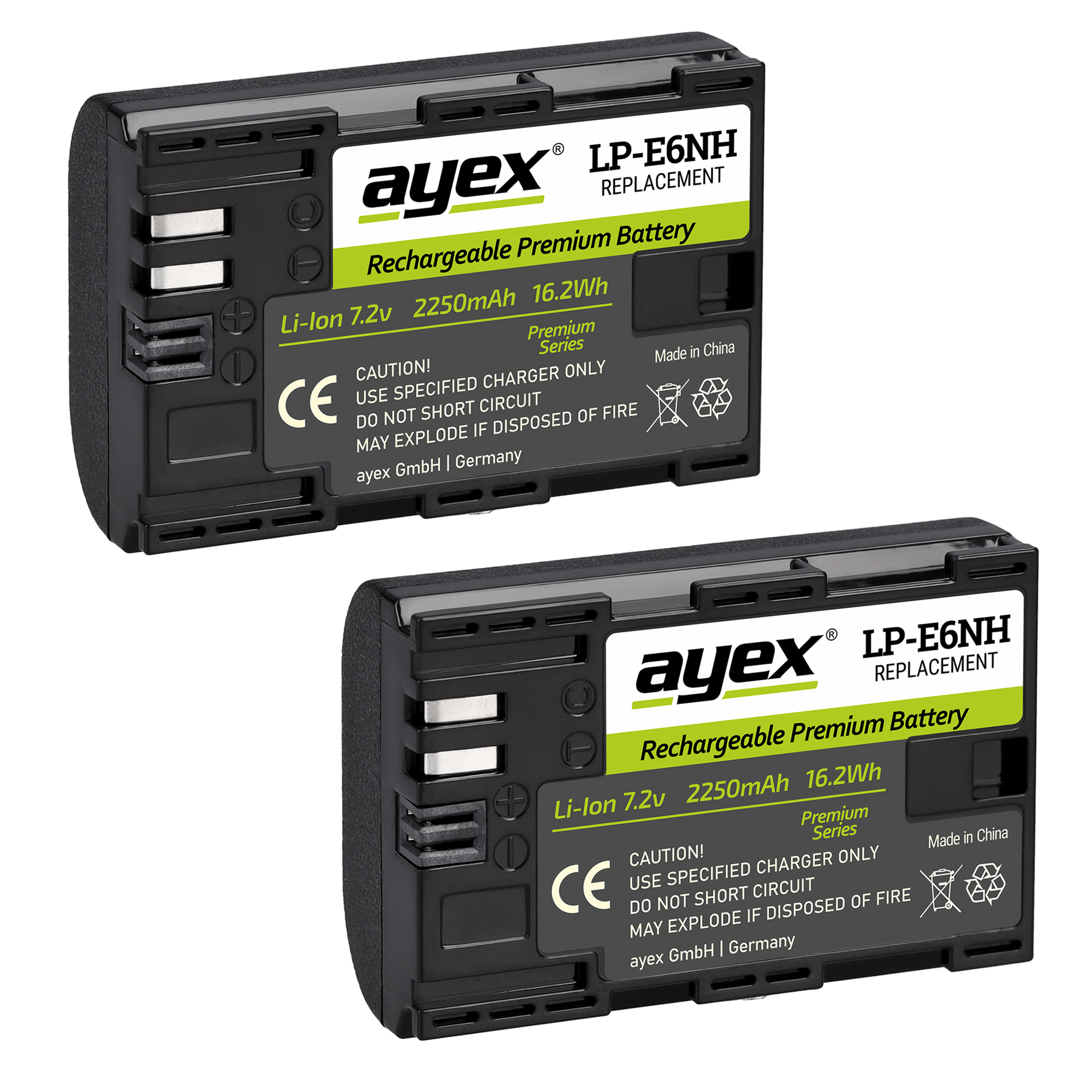 LP-E6NH Premium Akku 2 Stück für Canon Kameras wie EOS R Leistungsstark lange Laufzeit 2250mAh
