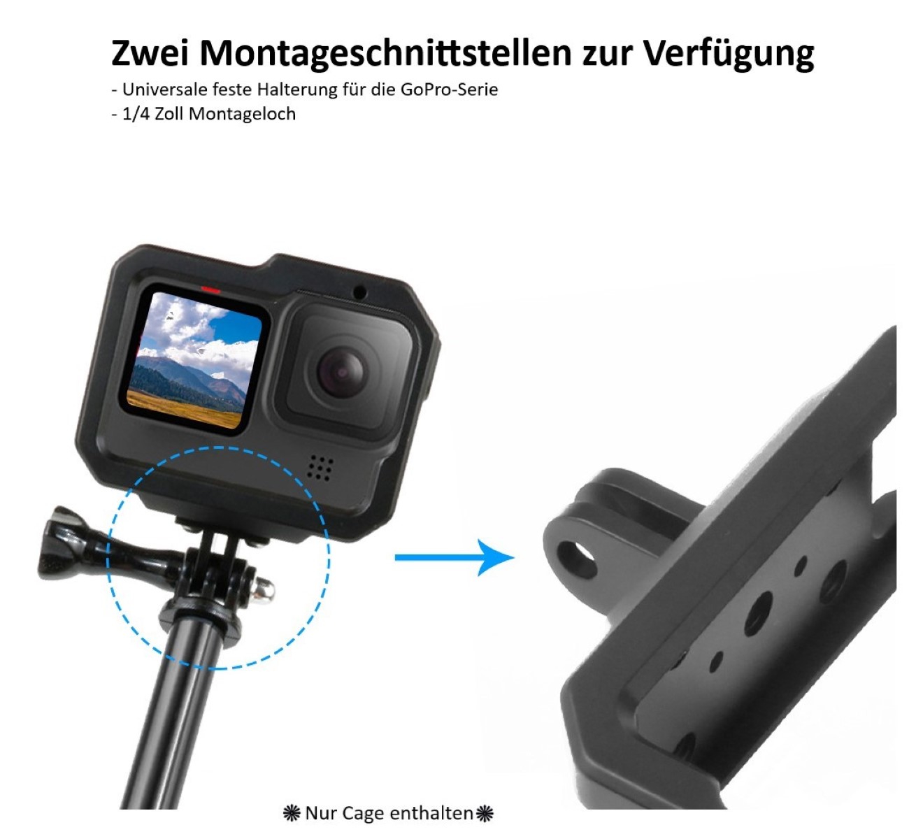 Schutzgehäuse Schutzrahmen Cage Passend für GoPro Hero 9 10 & 11 2 Hot-Shoe-Anschlüsse Schieberahmen Aluminium Schutzgehäuse Schutzrahmen Cage Passend für GoPro Hero 9 10 & 11 2 Hot-Shoe-Anschlüsse Schieberahmen Aluminium