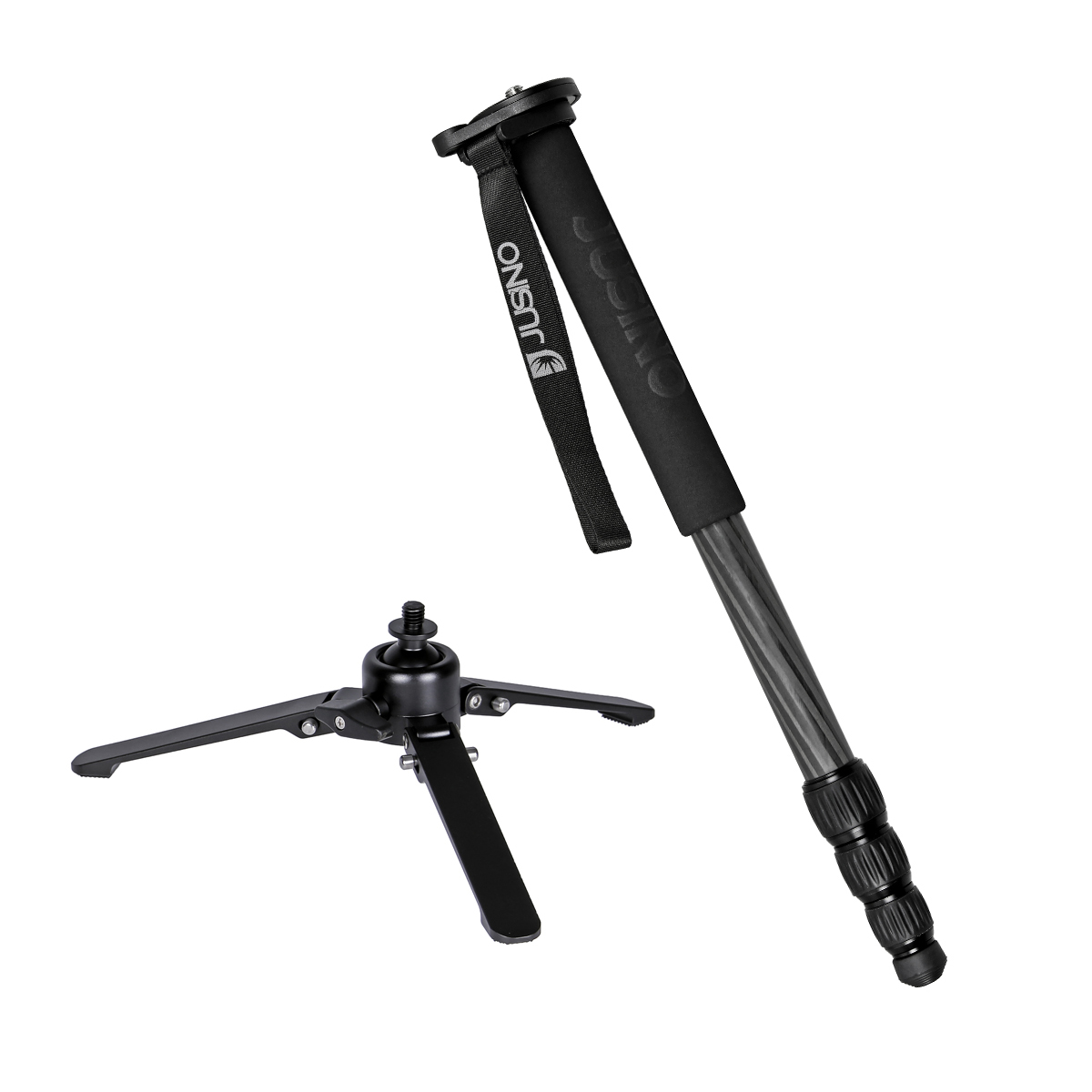 JUSINO Karbon Monopod mit abnehmbarem Fuß/Tischstativ Schnelldrehverschlüsse bis 153cm/6kg VM-254C JUSINO Karbon Monopod mit abnehmbarem Fuß/Tischstativ Schnelldrehverschlüsse bis 153cm/6kg VM-254C