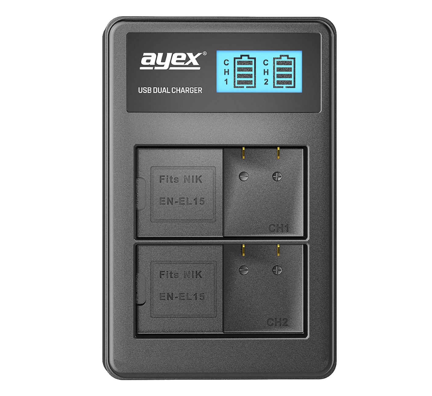 USB Dual Ladegerät für Nikon EN-EL15 beleuchtetes Display Ladestandanzeige USB Dual Ladegerät für Nikon EN-EL15 beleuchtetes Display Ladestandanzeige