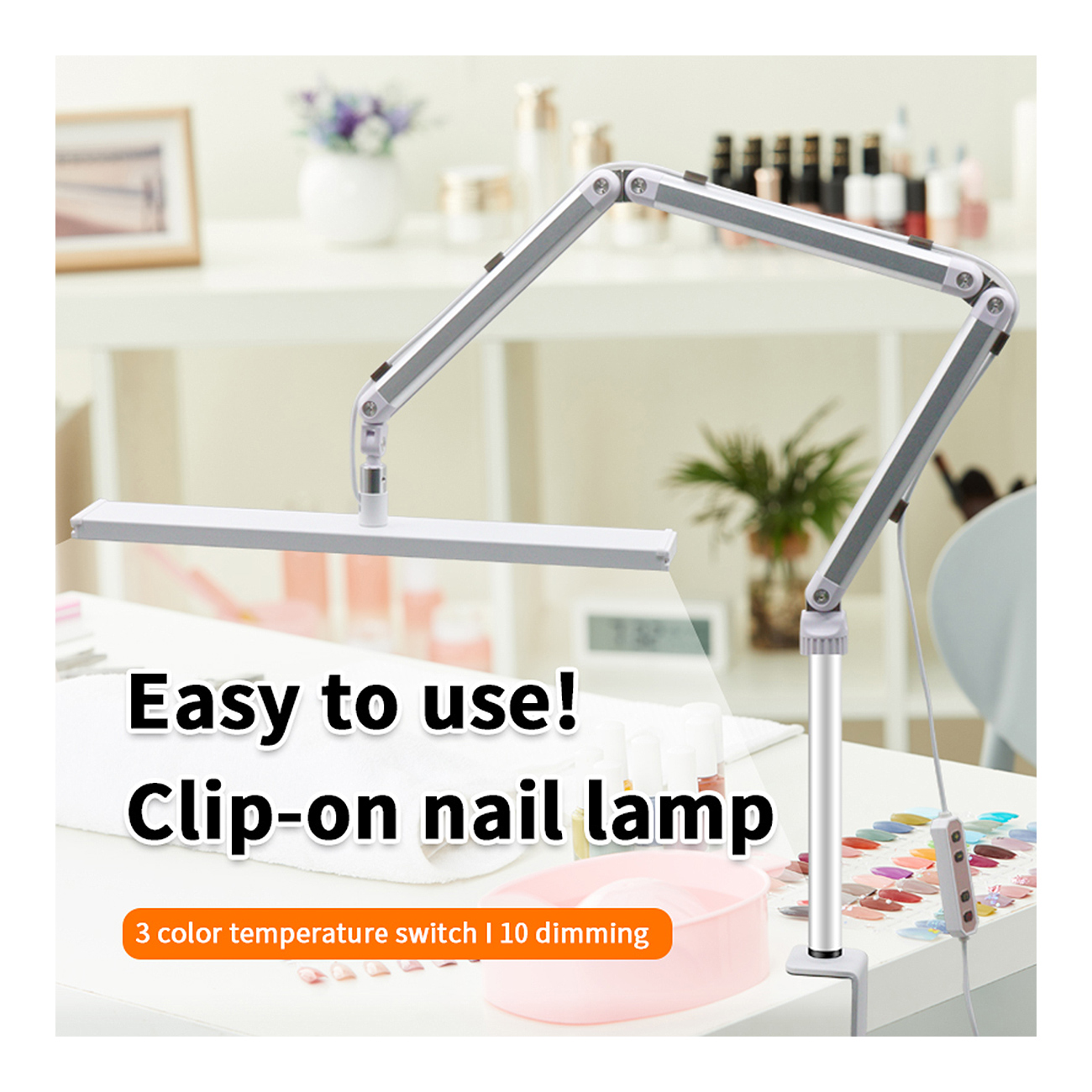 LED Beauty Tischlampe mit Klemme – 3 Lichtfarben, 10 Helligkeitsstufen, drehbar – Schwarz / Weiß