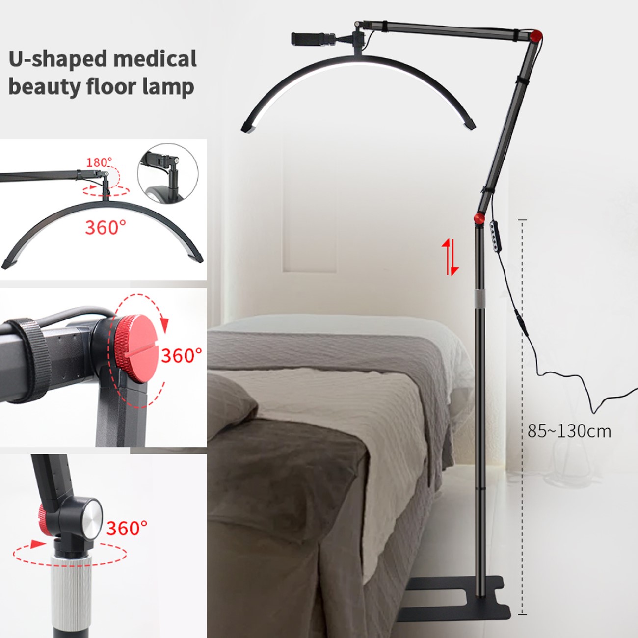Professionelles LED-Bodenfülllicht mit Halbmonddesign für Vlogs Live-Streaming und Beauty-Projekte - 5 (Custom).jpg LED Beauty Light Kosmetiklampe Moonlight 360° Drehung dimmbar Fotografie Handyhalter Nageldesign