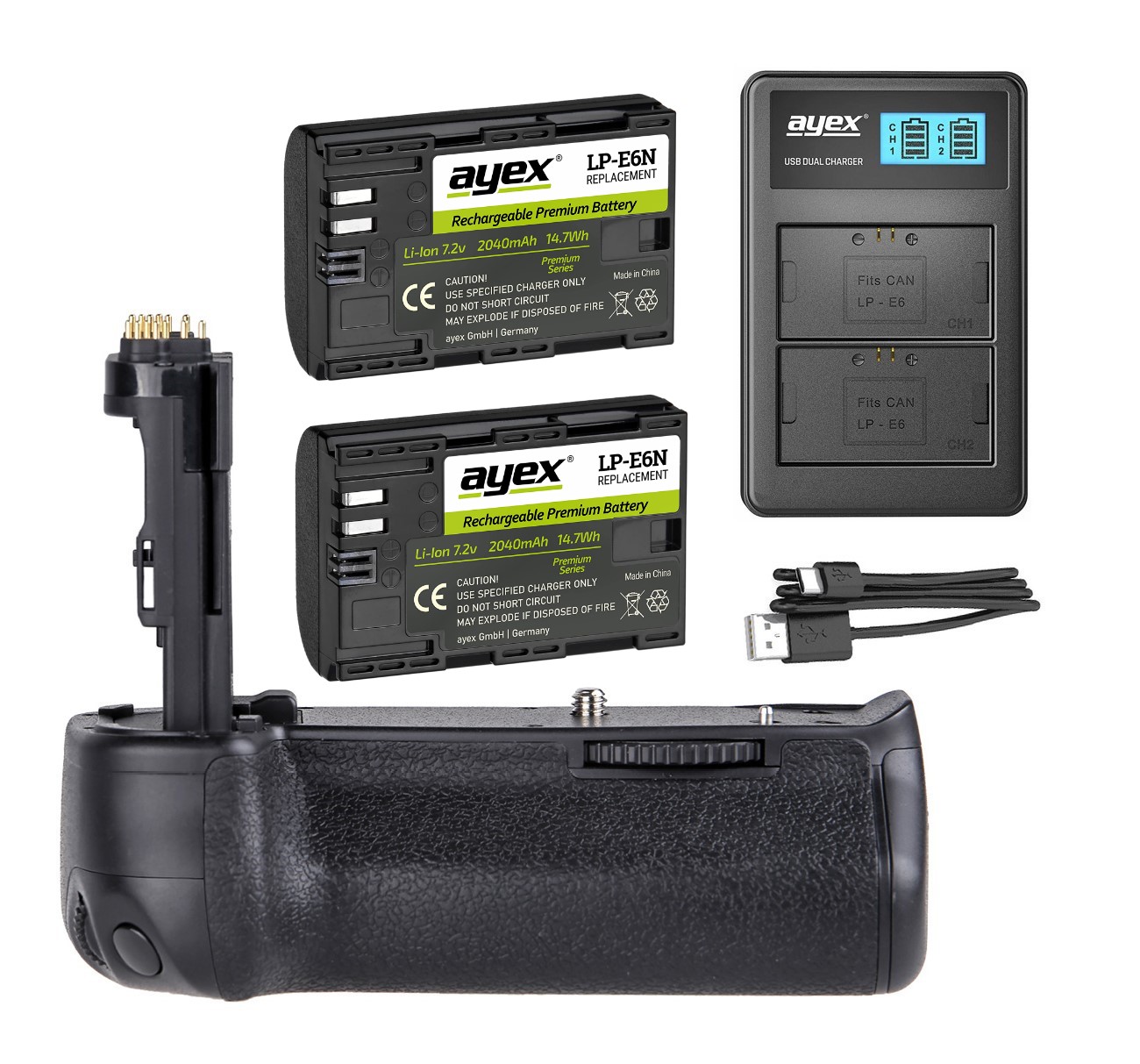 Batteriegriff Set für Canon EOS 90D 80D 70D + 2x LP-E6N Akku + 1x USB Dual Ladegerät wie BG-E14 Batteriegriff Set für Canon EOS 90D 80D 70D + 2x LP-E6N Akku + 1x USB Dual Ladegerät wie BG-E14