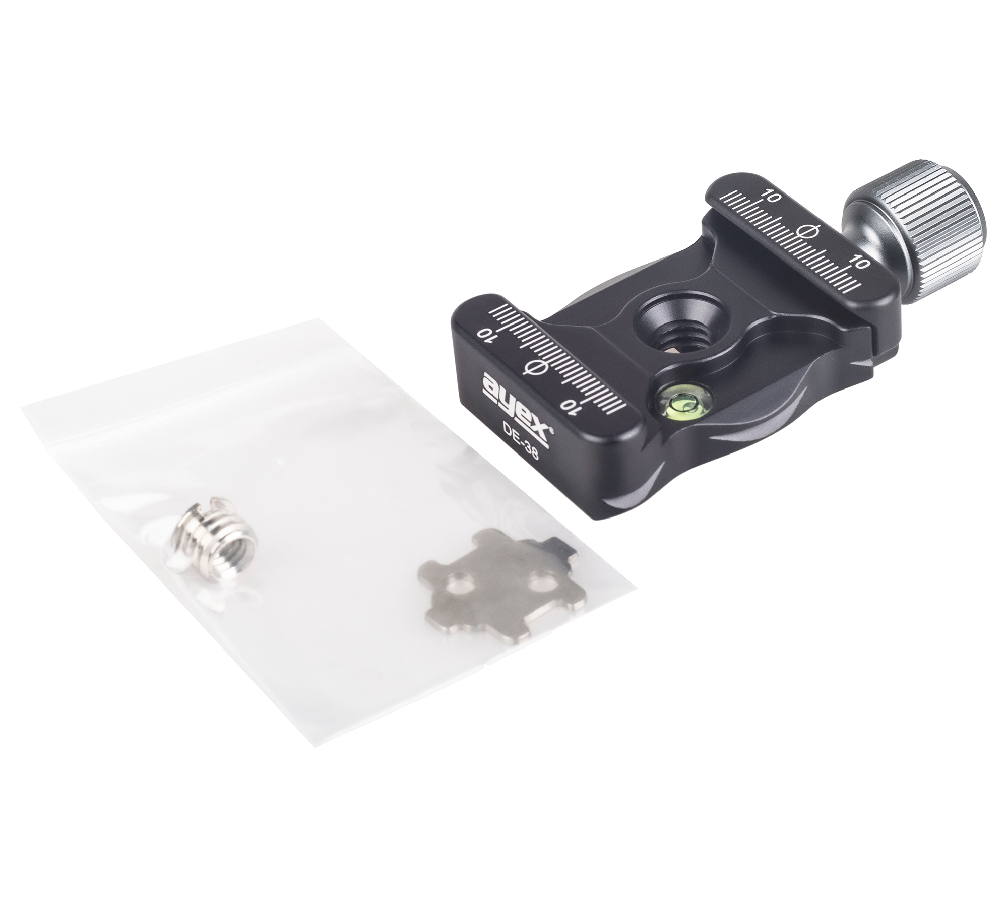 ayex Universale QR-Klemme Schnellspannklemme 3/8" Zoll + 1/4" Zoll Adapter Arca-Swiss kompatibel präzise eloxiertes Aluminium 38mm breit DE-38 ayex Universale QR-Klemme Schnellspannklemme 3/8" Zoll + 1/4" Zoll Adapter Arca-Swiss kompatibel präzise eloxiertes Aluminium 38mm breit DE-38