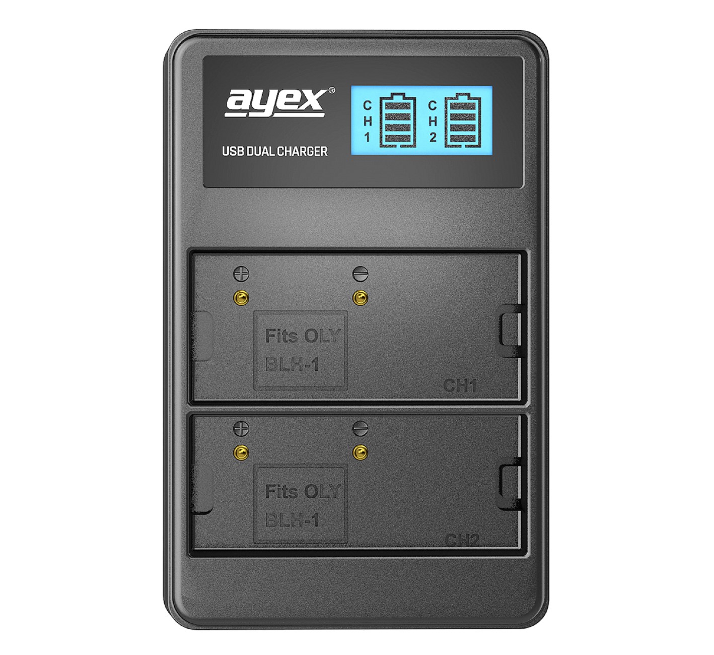 USB Dual Ladegerät für Olympus BLH-1 Akkus beleuchtetes Display Ladestandanzeige USB Dual Ladegerät für Olympus BLH-1 Akkus beleuchtetes Display Ladestandanzeige