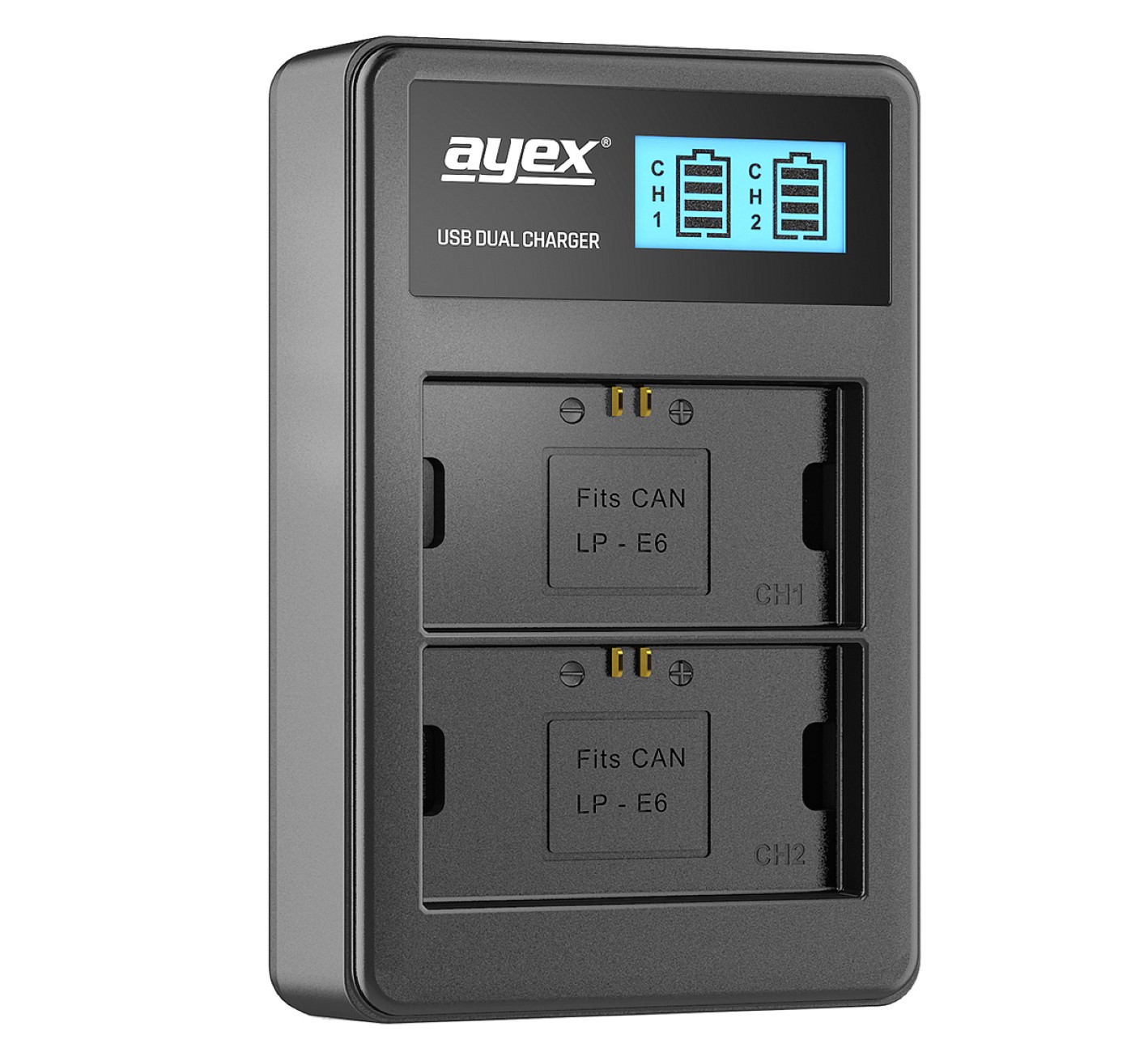 ayex Power Set mit 2x LP-E6N Akku für Canon + 1x USB Dual Ladegerät für zB EOS R 80D ayex Power Set mit 2x LP-E6N Akku für Canon + 1x USB Dual Ladegerät für zB EOS R 80D