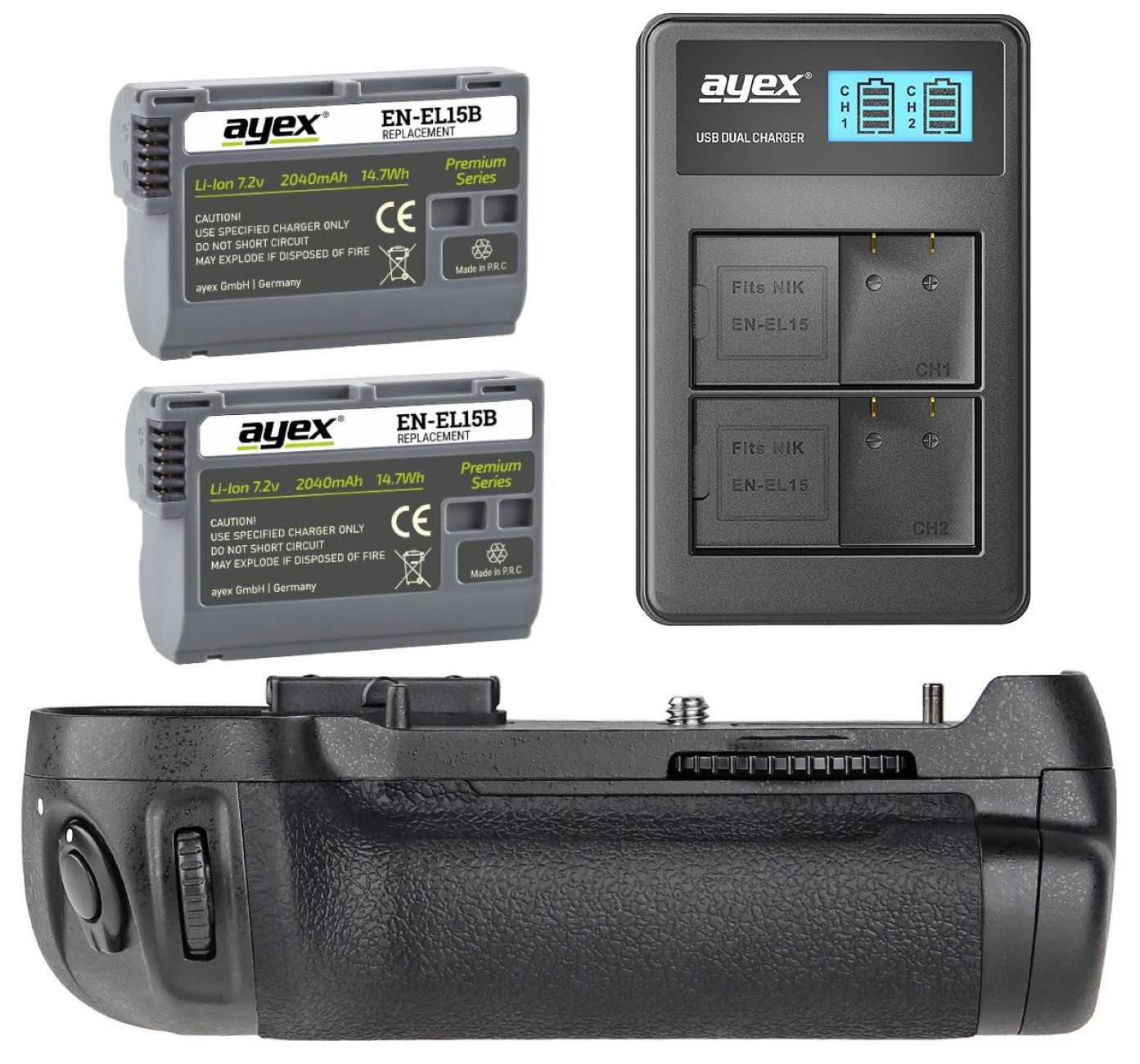 Batteriegriff Set für Nikon D850 wie MB-D18 + 2x EN-EL15B Akku + 1x USB Dual Ladegerät Batteriegriff Set für Nikon D850 wie MB-D18 + 2x EN-EL15B Akku + 1x USB Dual Ladegerät