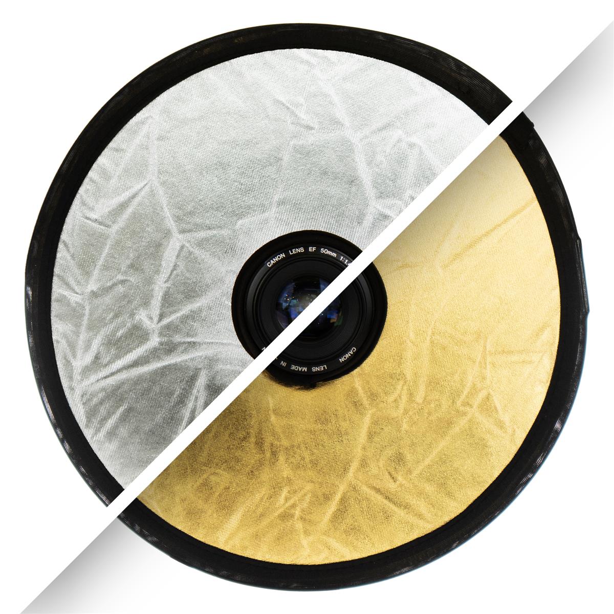 2in1 Faltreflektor Mount Lichtreflektor rund mit Objektivöffnung Gold/Silber 30cm 2in1 Faltreflektor Mount Lichtreflektor rund mit Objektivöffnung Gold/Silber 30cm