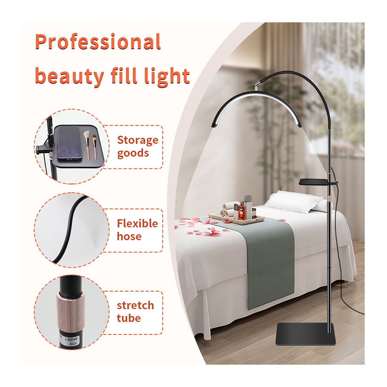 LED Beauty Stehlampe – 36W, höhenverstellbar & dimmbar Weiß oder Schwarz