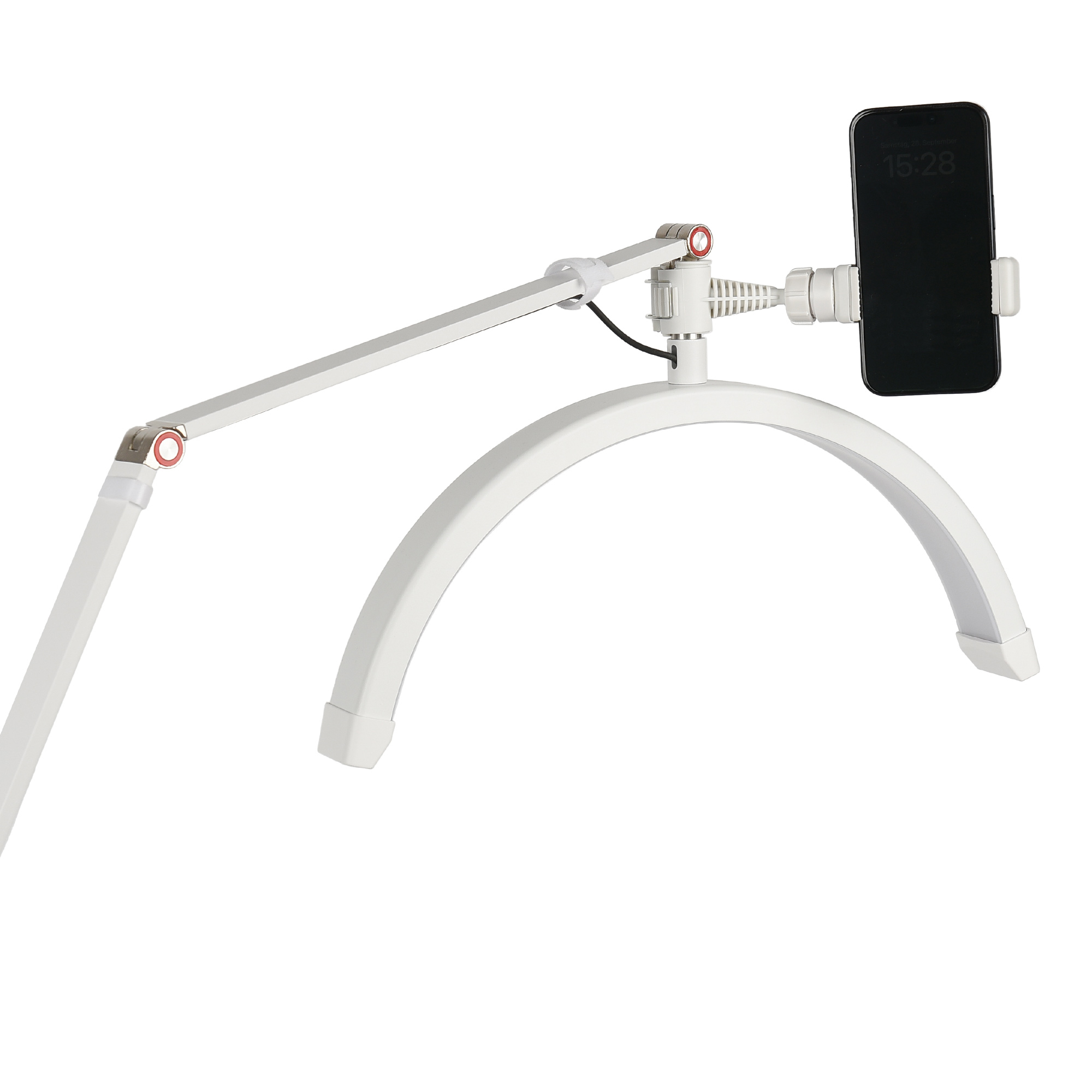 HD-M2X-white_05.jpg Halbmond Beauty Light 20W LED Kosmetiklicht dimmbar 360° drehbar Telefonhalter Stativ