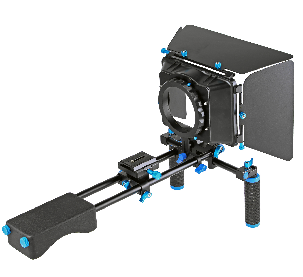 ayex D2-B Schulterstativ DSLR Rig mit verstellbarer Basisplatte, M4 Matte Box und Support Arm ayex D2-B Schulterstativ DSLR Rig mit verstellbarer Basisplatte, M4 Matte Box und Support Arm