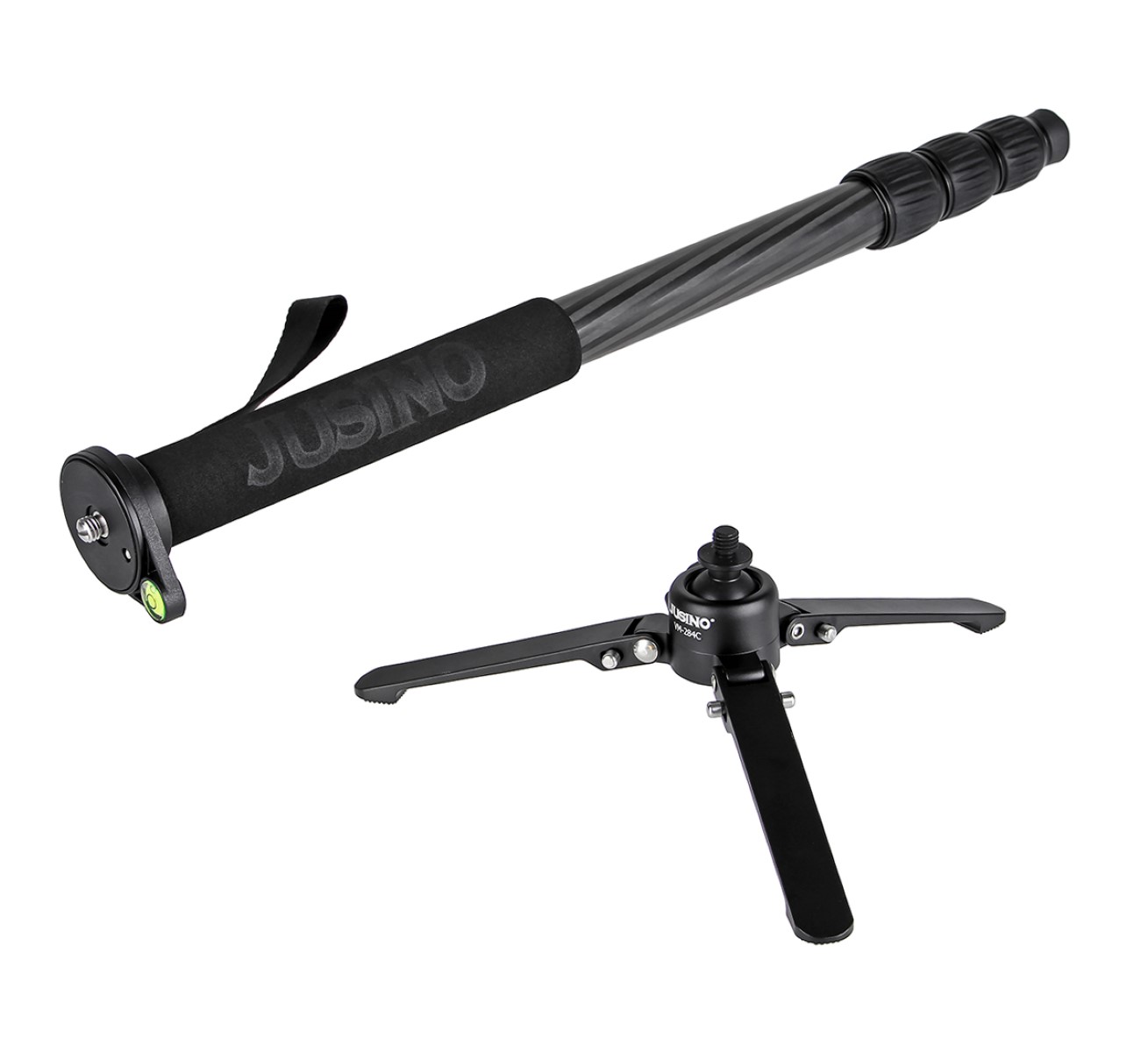 JUSINO Karbon Monopod Standspinne Tischstativ-Funktion bis 164cm 10kg Schnellspann-Clips VM-284C