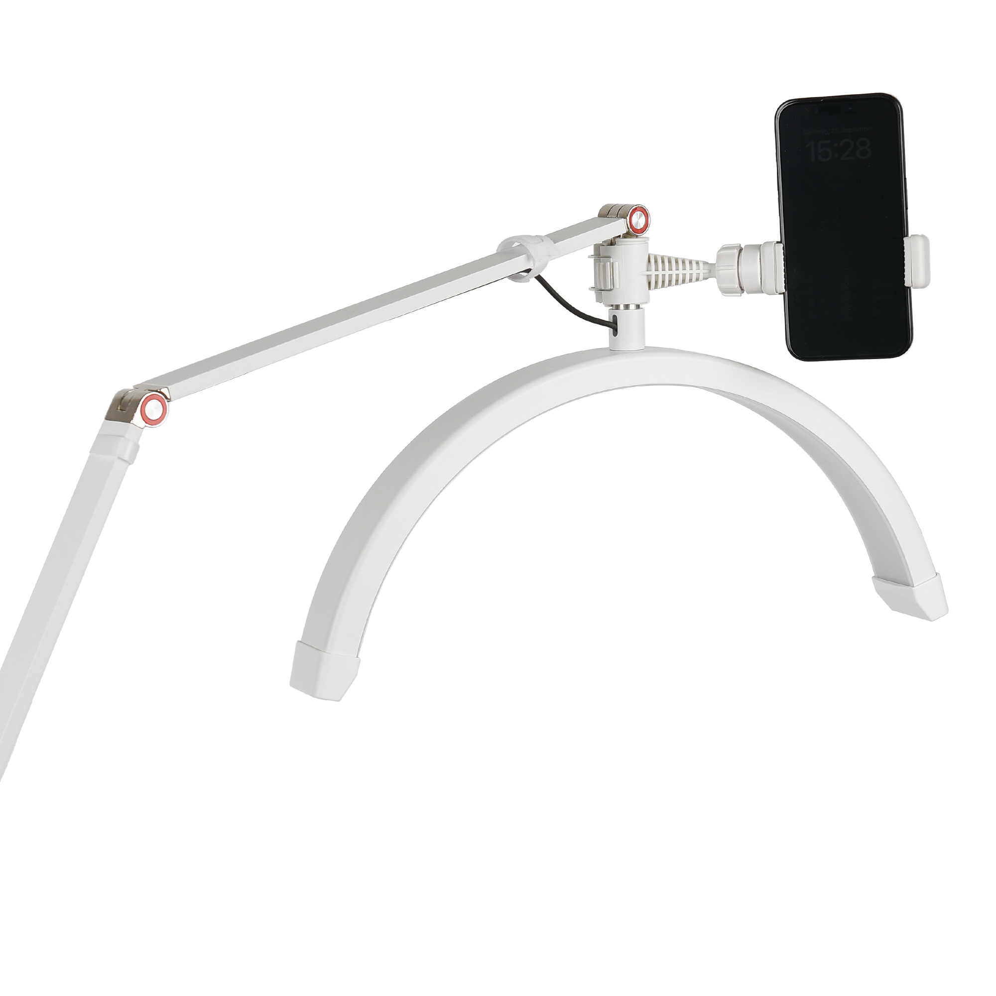 HD-M2X-white_05.jpg Halbmond Beauty Light 20W LED Kosmetiklicht dimmbar 360° drehbar Telefonhalter Stativ