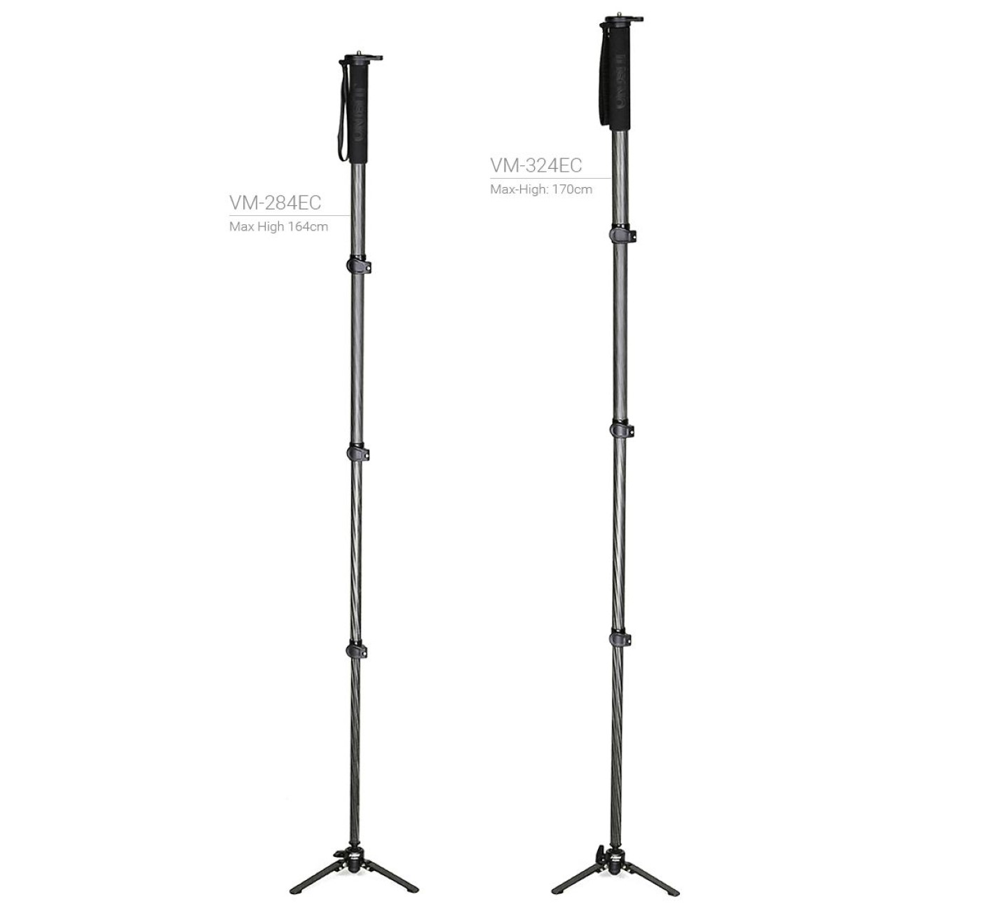 JUSINO Carbon Monopod mit abnehmbarem Fuß/Tischstativ Schnellspann-Clips bis 164cm/10kg VM-284EC JUSINO Carbon Monopod mit abnehmbarem Fuß/Tischstativ Schnellspann-Clips bis 164cm/10kg VM-284EC