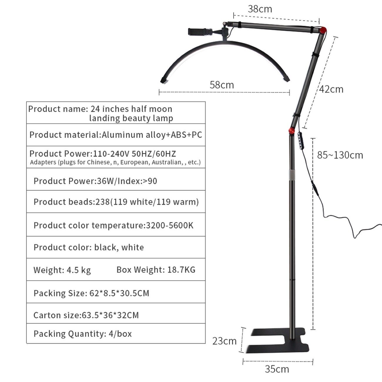 Professionelles LED-Bodenfülllicht mit Halbmonddesign für Vlogs Live-Streaming und Beauty-Projekte - 6 (Custom).jpg LED Beauty Light Kosmetiklampe Moonlight 360° Drehung dimmbar Fotografie Handyhalter Nageldesign