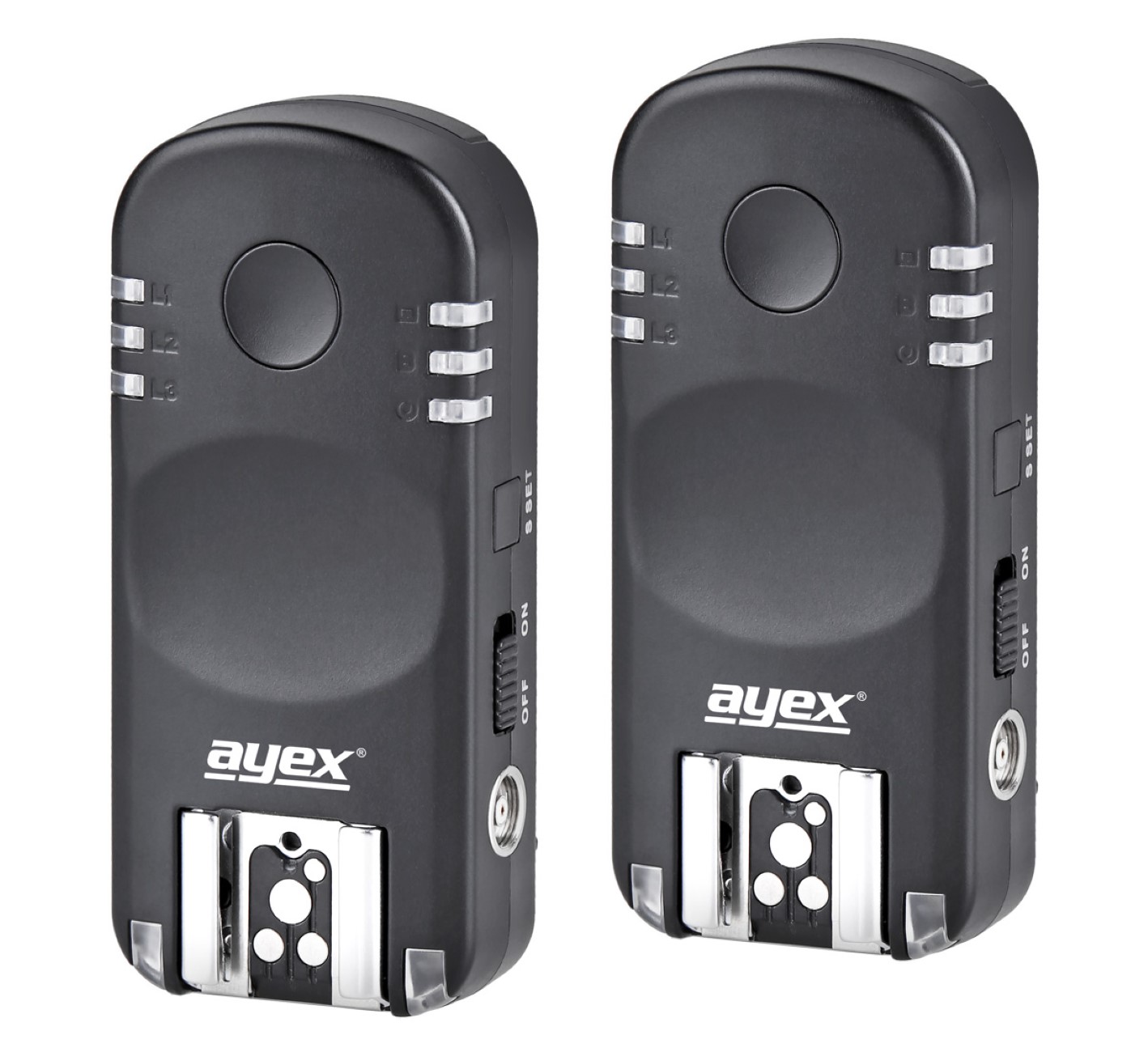 ayex Funk Blitzauslöser und Kamera-Fernauslöser für Canon EOS und Powershot, Blitz- & Kameraauslöser Set mit 2 Transceivern AX-BA1