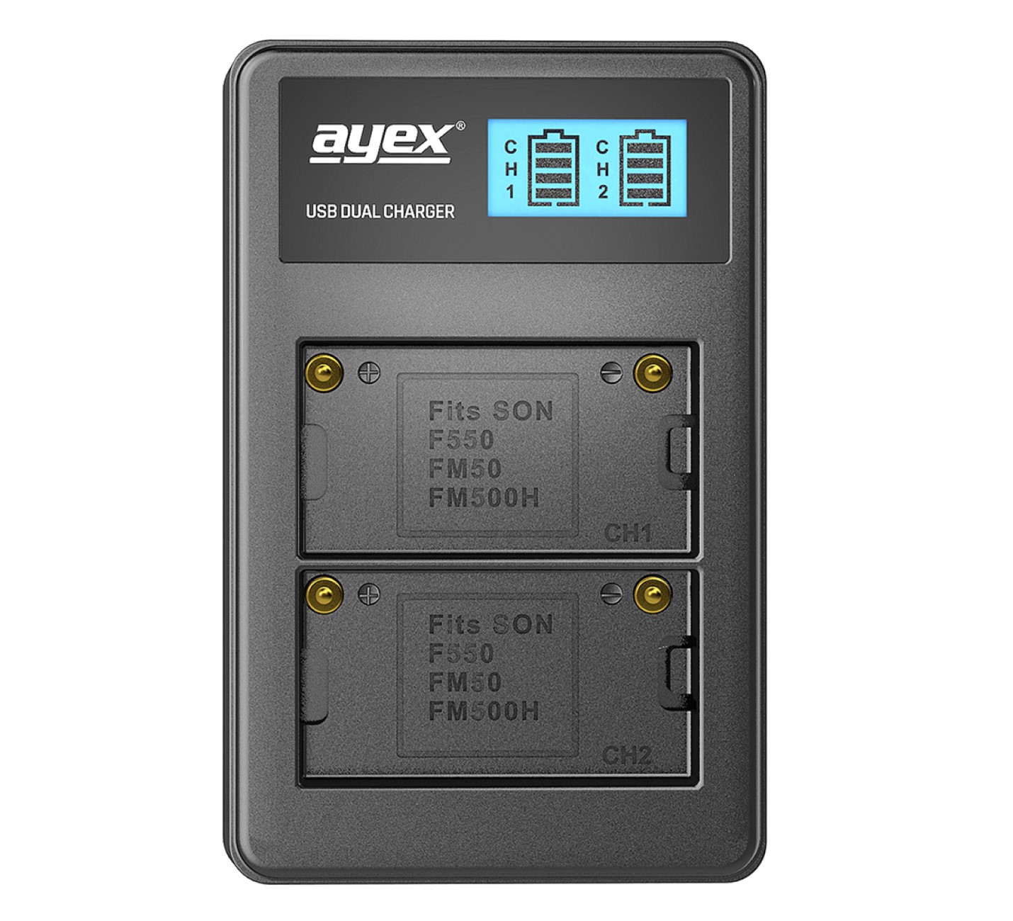 ayex Power Set mit 2x NP-F550 Akku für Sony + 1x USB Dual Ladegerät ayex Power Set mit 2x NP-F550 Akku für Sony + 1x USB Dual Ladegerät