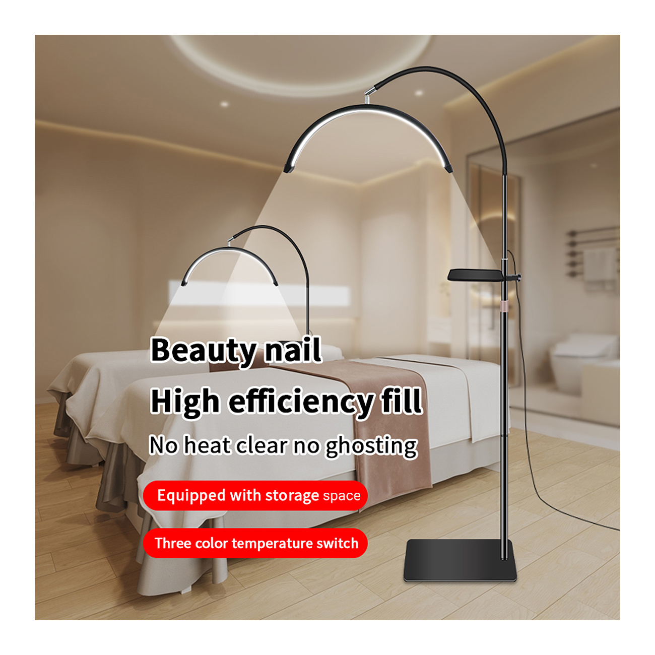 LED Beauty Stehlampe – 36W, höhenverstellbar & dimmbar Weiß oder Schwarz