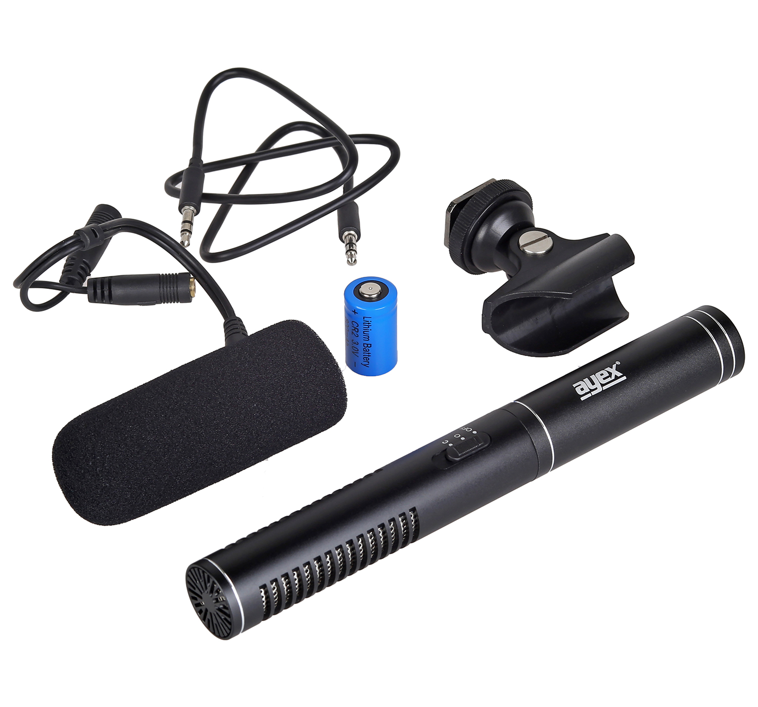 ayex MIC01 Kamera-Richtmikrofon mit Schaumwindschutz ayex MIC01 Kamera-Richtmikrofon mit Schaumwindschutz