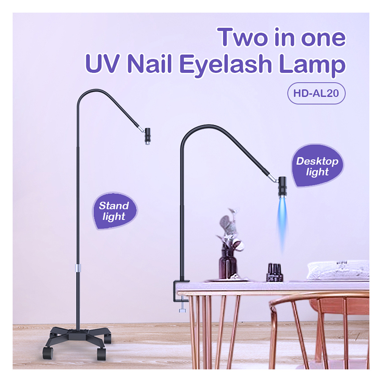 UV Lash Lampe - 2 in 1 Stand- & Tischlampe für Wimpern & Nägel HD-AL20 UV Lash Lampe - 2 in 1 Stand- & Tischlampe für Wimpern & Nägel HD-AL20