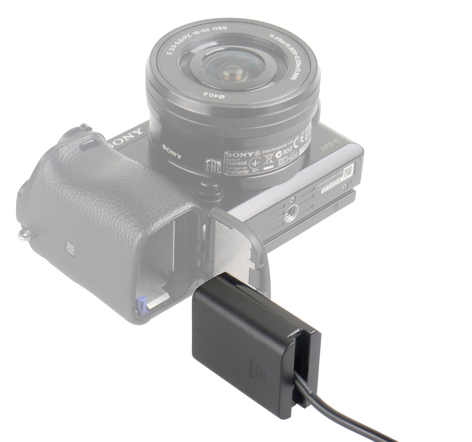 DC-Coupler für Sony Kameras mit NP-FW50 Akku-Dummy für permanente Stromversorgung über z.B. V-Mount Akku DC-Coupler für Sony Kameras mit NP-FW50 Akku-Dummy für permanente Stromversorgung über z.B. V-Mount Akku