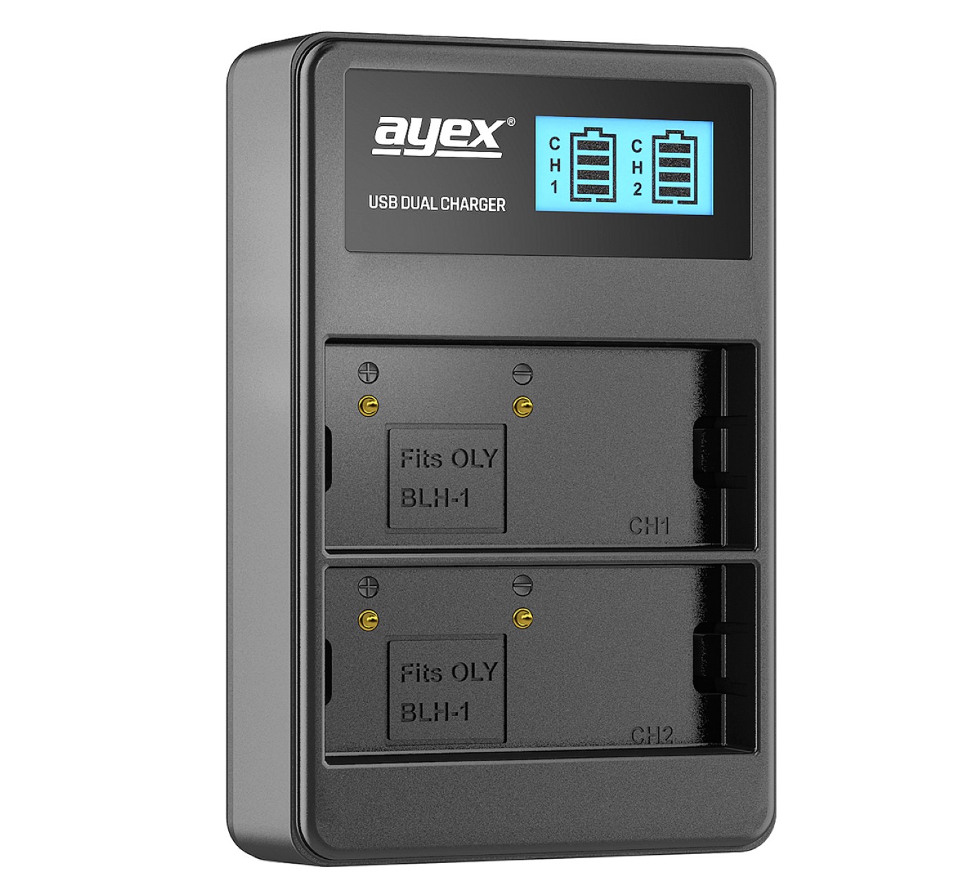 USB Dual Ladegerät für Olympus BLH-1 Akkus beleuchtetes Display Ladestandanzeige USB Dual Ladegerät für Olympus BLH-1 Akkus beleuchtetes Display Ladestandanzeige