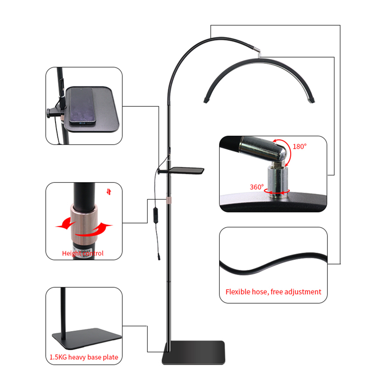 LED Beauty Stehlampe – 36W, höhenverstellbar & dimmbar Weiß oder Schwarz