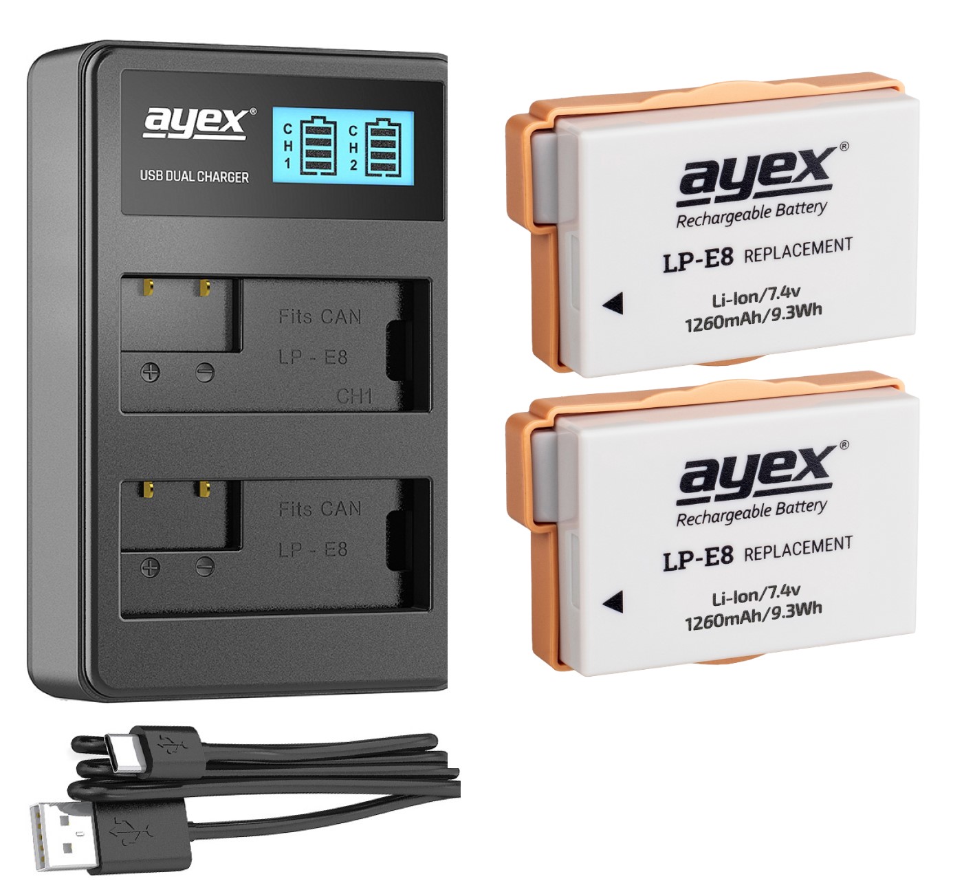 ayex Power Set mit 2x LP-E8 Akku für Canon + 1x USB Dual Ladegerät zB Canon EOS 700D 650D 600D 550D ayex Power Set mit 2x LP-E8 Akku für Canon + 1x USB Dual Ladegerät zB Canon EOS 700D 650D 600D 550D