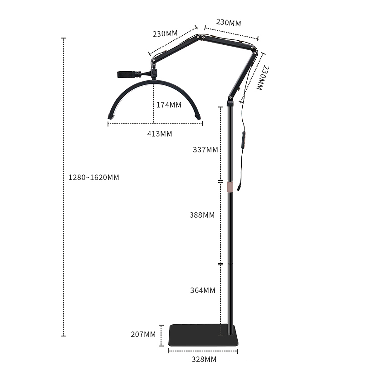 LED Halbmond Beauty Light Farbtemperatur 3000K-6000K Schwenkbar stabile Stand & Telefonhalterung
