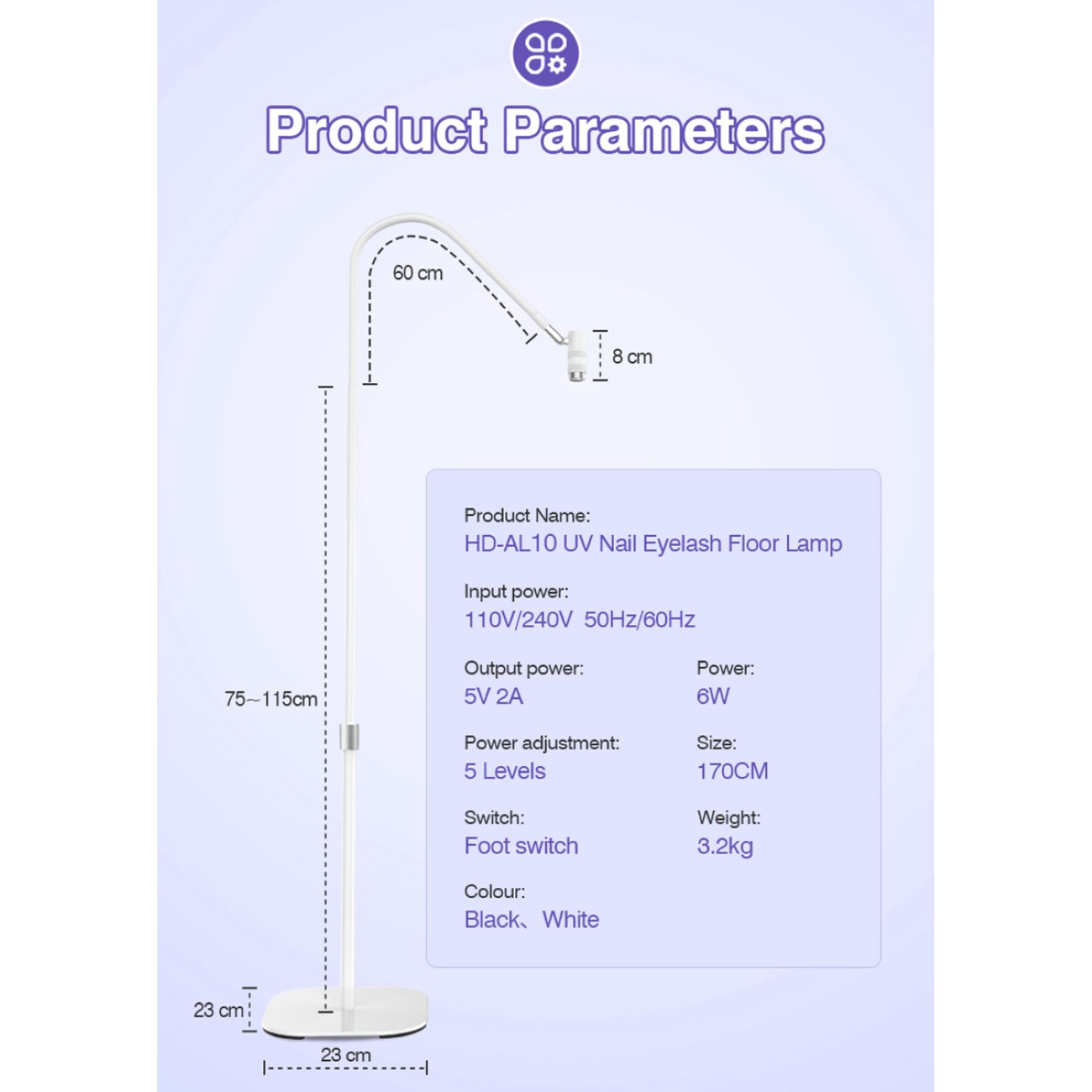 UV-Lash-Lampe Beauty Light 360° Touch-Dimmung 5 Lichtstufen Fußschalter Brille UV-Lash-Lampe Beauty Light 360° Touch-Dimmung 5 Lichtstufen Fußschalter Brille