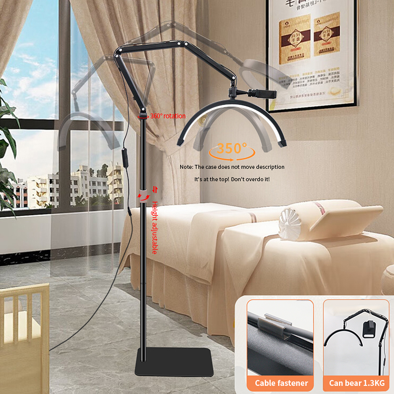 LED Halbmond Beauty Light Farbtemperatur 3000K-6000K Schwenkbar stabile Stand & Telefonhalterung