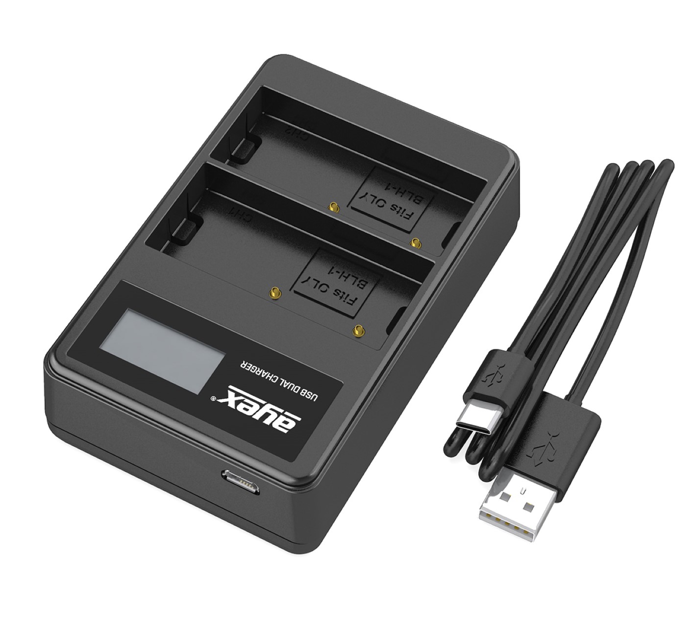 USB Dual Ladegerät für Olympus BLH-1 Akkus beleuchtetes Display Ladestandanzeige USB Dual Ladegerät für Olympus BLH-1 Akkus beleuchtetes Display Ladestandanzeige