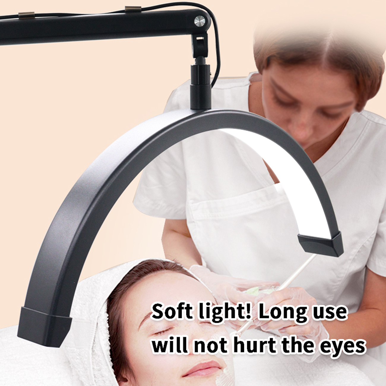HD-S002_10.jpg LED Halbmond Beauty Light Farbtemperatur 3000K-6000K Schwenkbar stabile Stand & Telefonhalterung