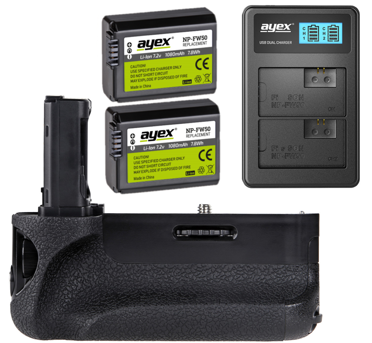 Batteriegriff Set für Sony Alpha A7II A7RII A7SII + 2x NP-FW50 Akku + 1x USB Dual Ladegerät Batteriegriff Set für Sony Alpha A7II A7RII A7SII + 2x NP-FW50 Akku + 1x USB Dual Ladegerät