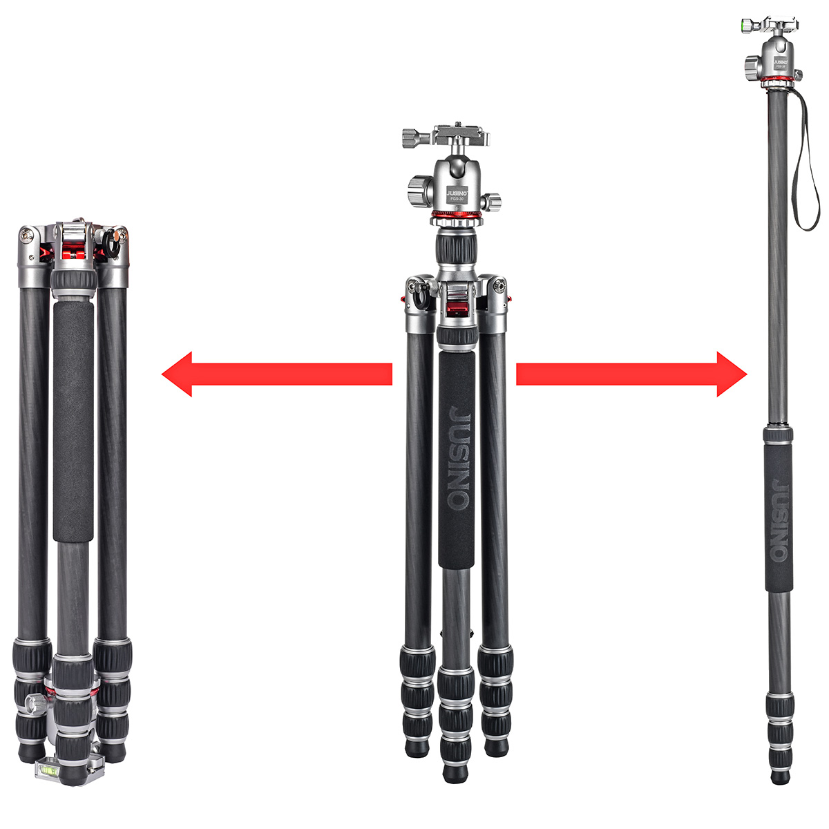 JUSINO Leichtes Karbon Tripod Monopod mit Kugelkopf bis 160cm 12kg FGS-30 TK-254C JUSINO Leichtes Karbon Tripod Monopod mit Kugelkopf bis 160cm 12kg FGS-30 TK-254C