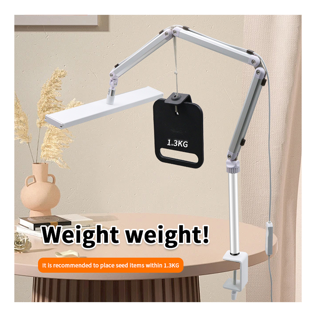HD-S001_28.jpg LED Beauty Tischlampe mit Klemme – 3 Lichtfarben, 10 Helligkeitsstufen, drehbar – Schwarz / Weiß