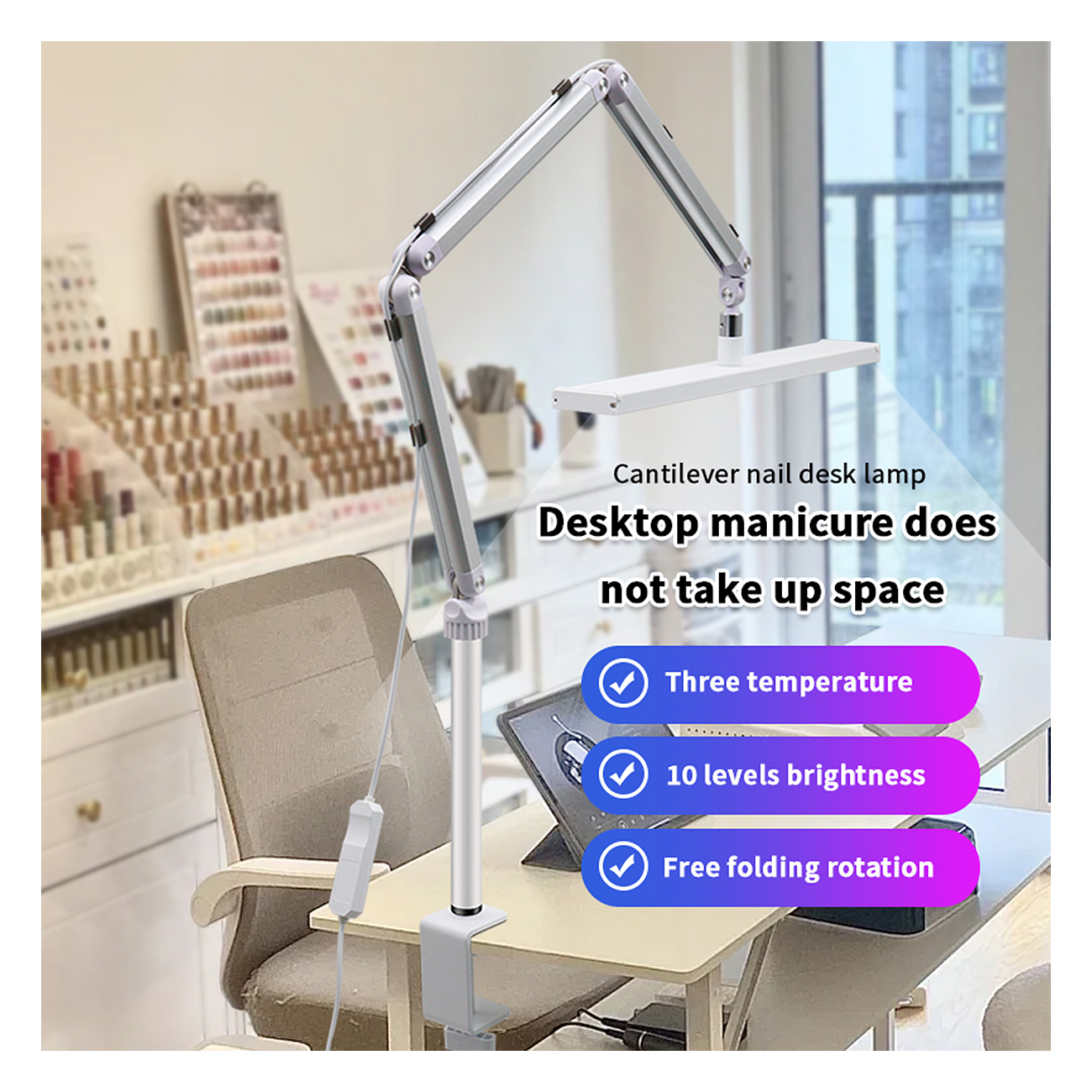 LED Beauty Tischlampe mit Klemme – 3 Lichtfarben, 10 Helligkeitsstufen, drehbar – Schwarz / Weiß LED Beauty Tischlampe mit Klemme – 3 Lichtfarben, 10 Helligkeitsstufen, drehbar – Schwarz / Weiß